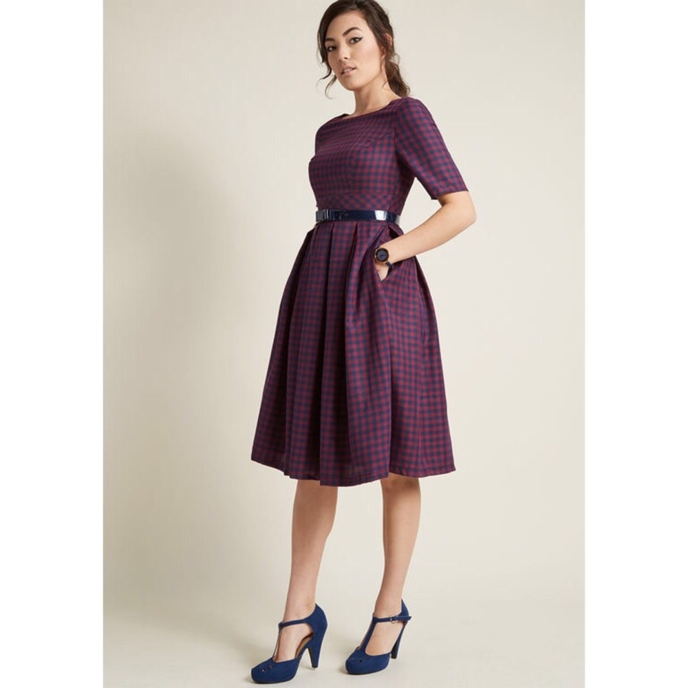 MODCLOTH Belted Boat Neck A-Line Dress